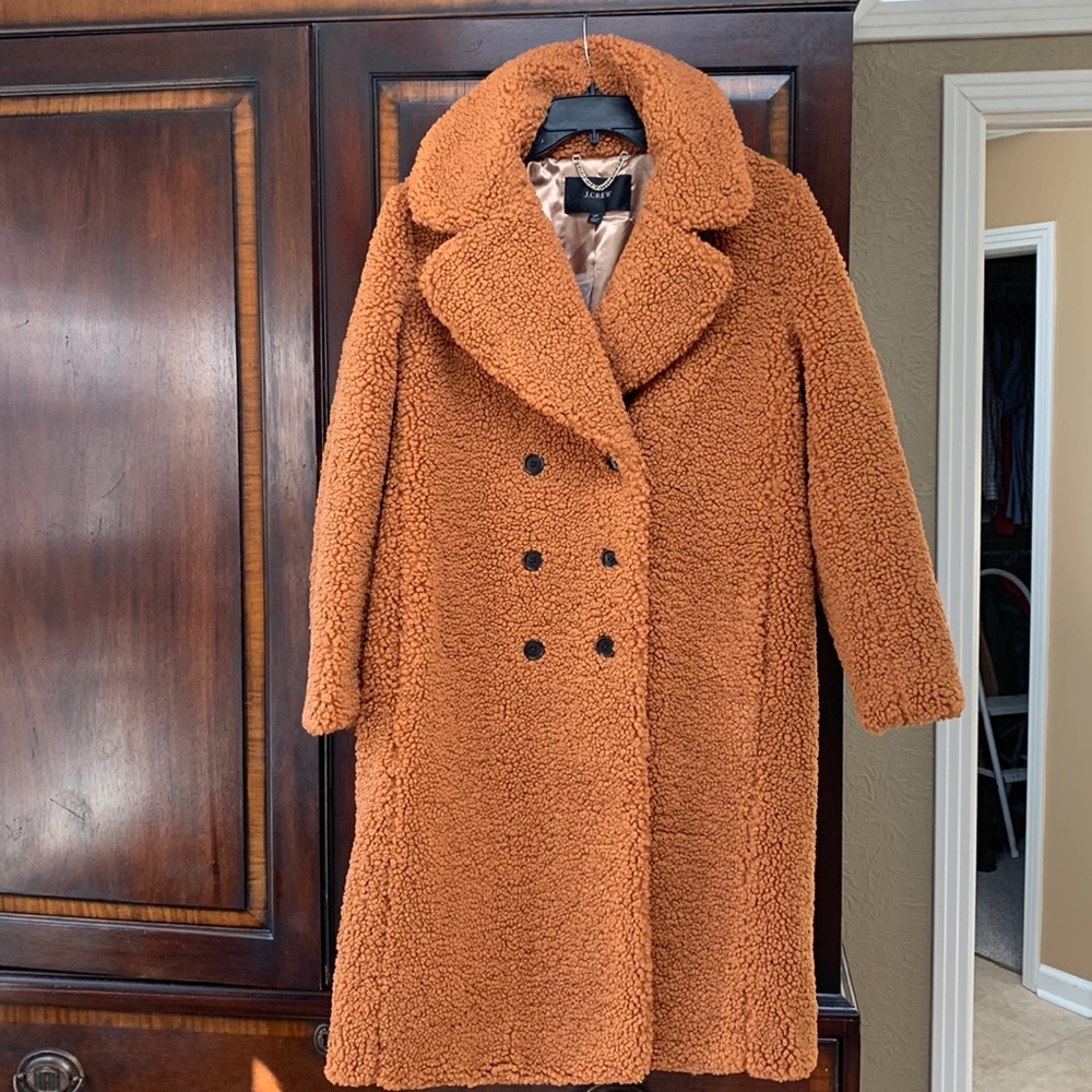 NWT $268 J CREW SHERPA TEDDY DOUBLE BREASTED  COAT PETITE MEDIUM MP